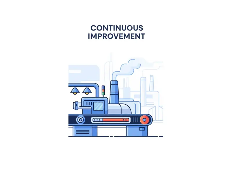 Continuous improvement illustration with an aerospace factory