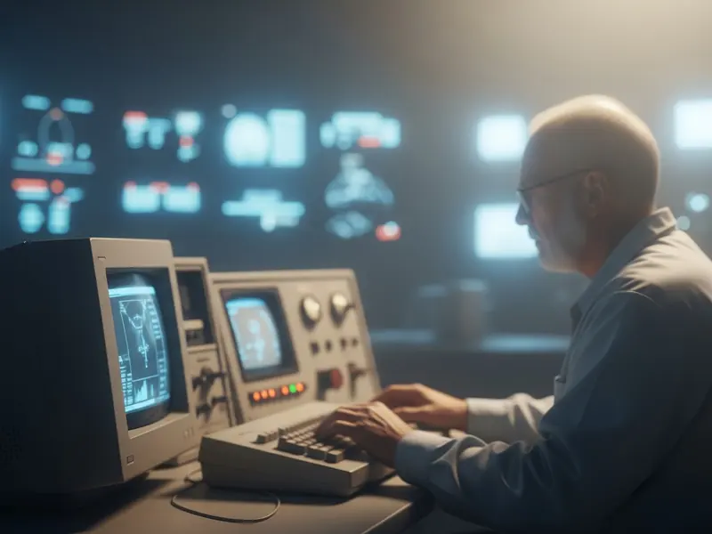 Engineer monitoring secured systems in an aerospace control room
