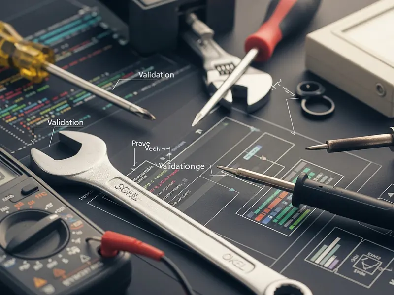 Measuring tools on a workbench for production process verification